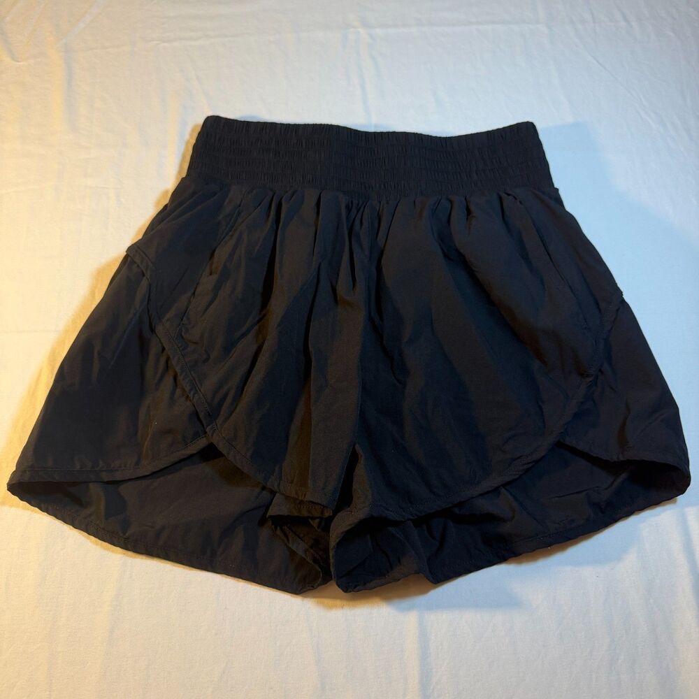 Automet S Running Shorts Womens Black Nylon Smocked High Waisted Flowy Athletic